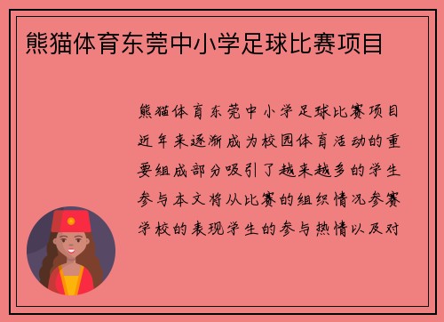 熊猫体育东莞中小学足球比赛项目