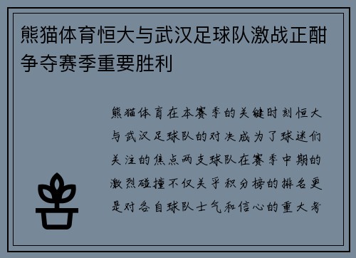 熊猫体育恒大与武汉足球队激战正酣争夺赛季重要胜利