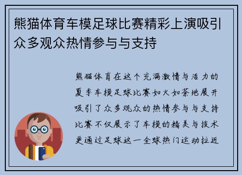 熊猫体育车模足球比赛精彩上演吸引众多观众热情参与与支持