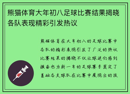 熊猫体育大年初八足球比赛结果揭晓各队表现精彩引发热议